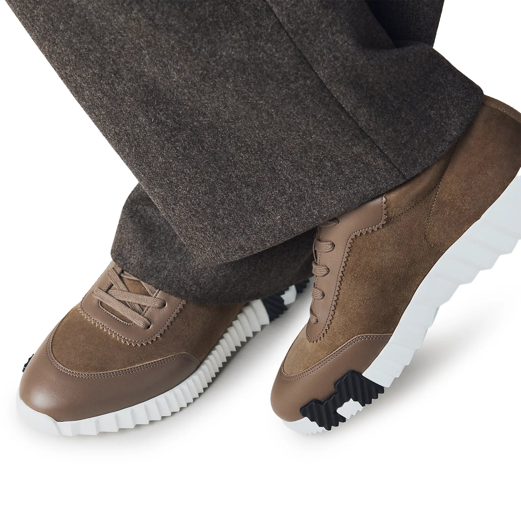 Model Wear View of Hermès Paris Bouncing Calf Sneaker Etoupe H231763ZHX3400